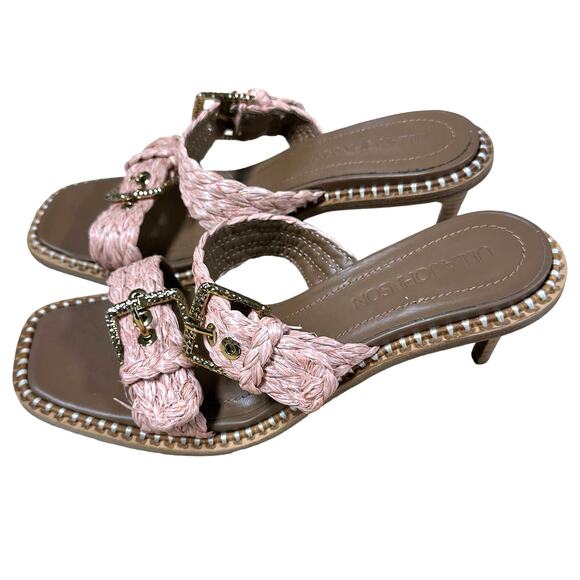 Ulla Johnson Ellery Raffia Sandal Pink Size 38 US 8 Great Condition Gold Buckle - Picture 4 of 9